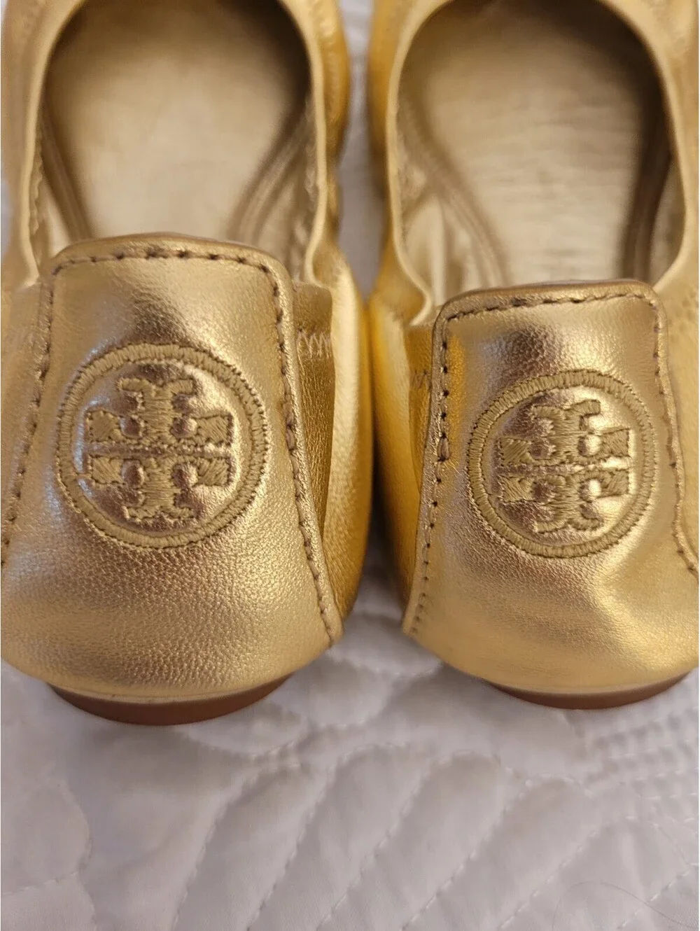 Tory Burch Eddie Ballet Flats Sz 6 Metallic Gold Soft Lamb Leather Ballet Core
